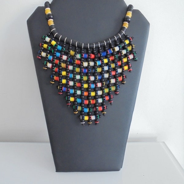 African necklace in small multi-colored flat beads