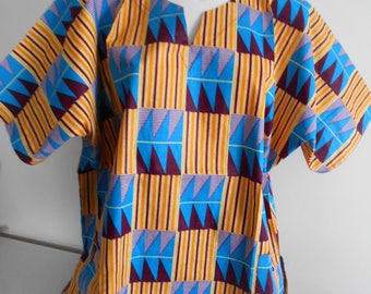 Multicolored tunic in POLYCOTON wax kente pattern