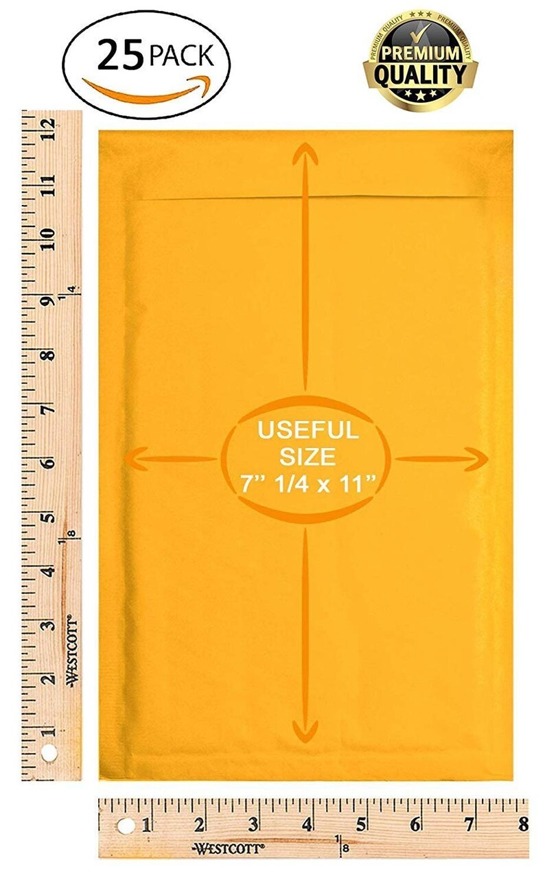 Shipping bags 25 Pack Kraft padded envelopes 7.25 x 11 Kraft Bubble Mailers 7 14 x 11 Peel and Seal Yellow shipping mailers