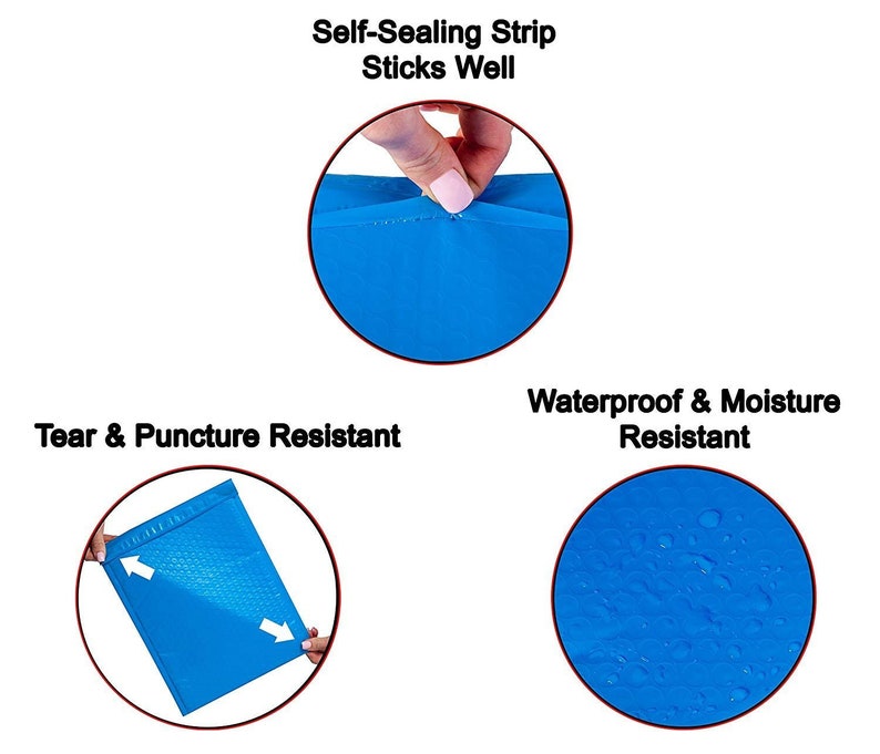 Blue Poly Bubble mailers 6.5 x 9 Padded envelopes 6 12 x 9 Exterior Size 7.5 x 9. Pack of 25 Poly Cushion envelopes