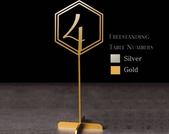 Table Numbers Hexagon table numbers Wedding Table Numbers Gold table numbers Table decoration Numbers with base Wood table numbers
