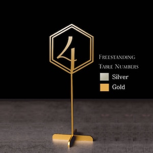 Table Numbers Hexagon table numbers Wedding Table Numbers Gold table numbers Table decoration Numbers with base Wood table numbers