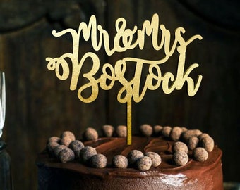 Gold Cake topper for Wedding, Personalized cake topper, Rustic wedding cake topper, Custom Mr Mrs cake topper, Anniversary Cake toppers