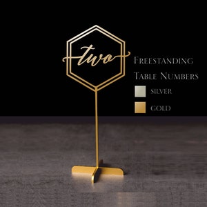 Table Numbers .Hexagon table numbers.Wedding Table Numbers. Gold table numbers.Table decoration.Numbers with base.Wood table numbers