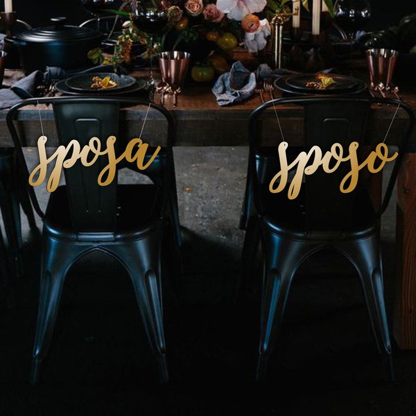 Sposa and  Sposo chair Signs-Chair Back Sign-Wedding Chair Signs-Chair Signs-  Please Enter your phone number in the "NOTE to the seller"