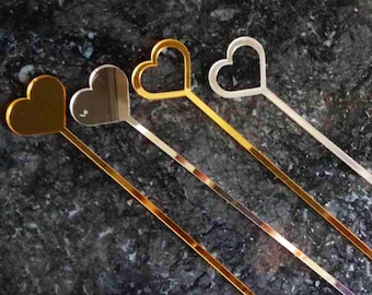 Heart Drink stirrers GOLD MIRROR Cocktail accessories-Personalised swizzle stick -Please Enter your phone number in the "NOTE to the seller"