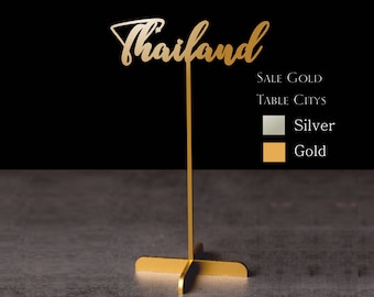 Table Cities signs with base,Table Citys,Gold Table Signs , Table Decor, Personalized Table Names