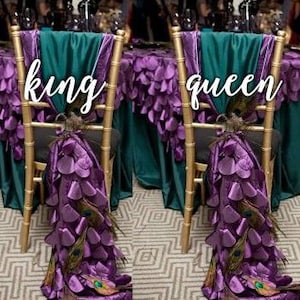 Letrero de silla de reina y rey - Letrero de madera para boda - Letreros para sillas de boda - Por favor, introduzca su número de teléfono en la "NOTA para el vendedor".