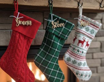 Christmas wood stocking tags Personalized Christmas Stocking Tags Christmas gift tags with a loop Christmas Present tags Name Ornament tags