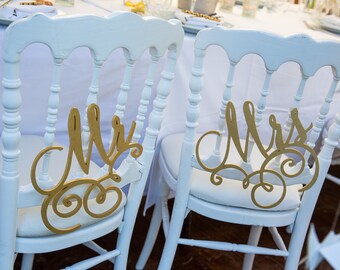Borden voor stoelen voor de heer en mevrouw | Houten stoeldecor voor bruid en bruidegom | Rustieke receptiedecoratie