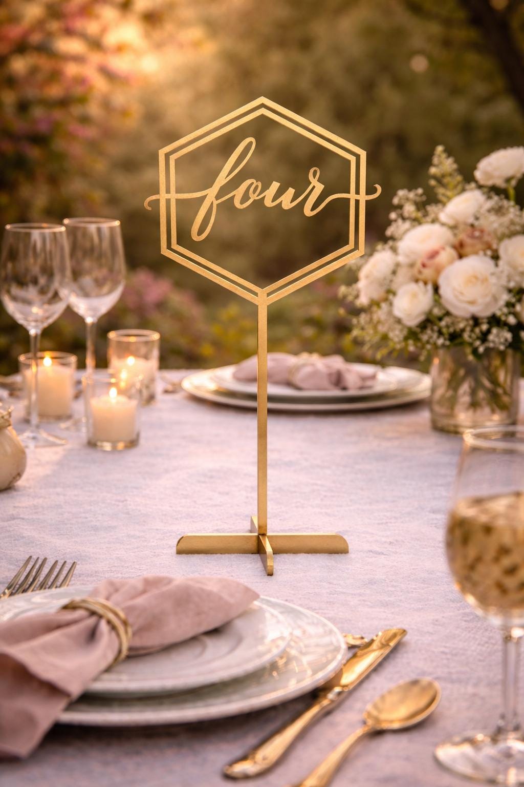 Wedding Table Numbers Hexagon Gold with Stand Wedding Table Numbers Hexagon Gold with Stand