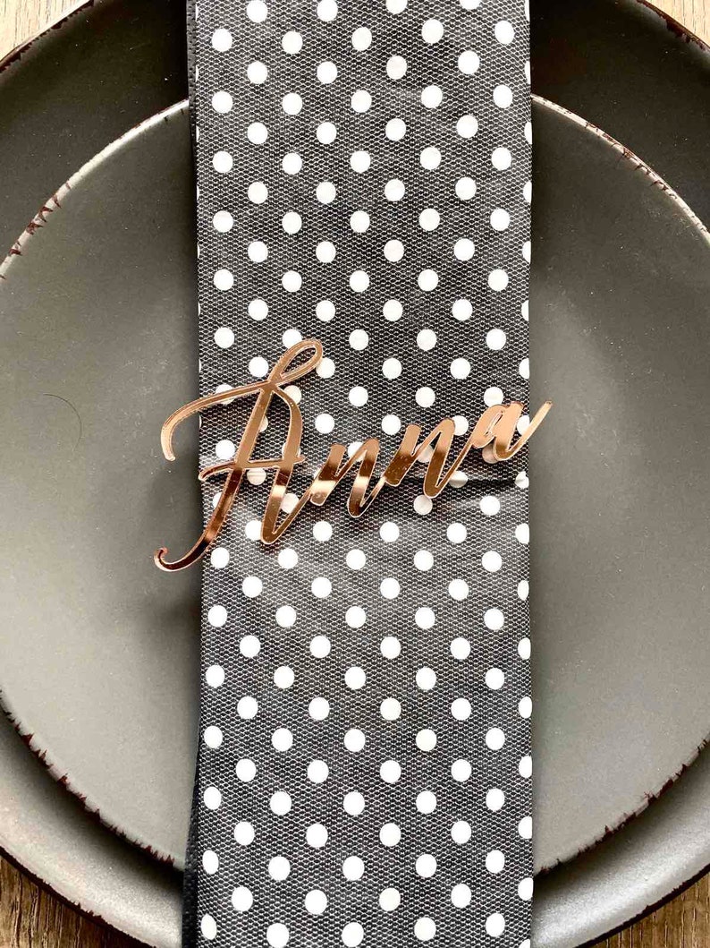 Rose gold mirror acrylic personalized wedding laser cut name place cards for guests for wedding or party table place name card