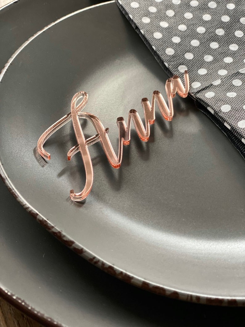 Rose gold mirror acrylic personalized wedding laser cut name place cards for guests for wedding or party table place name card