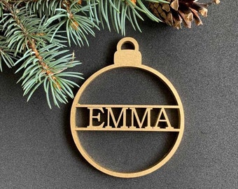 Personalized Christmas Name Ornament with  Laser Cut Snowflakes  Custom Wood Bauble Xmas 2020 Handmade Wooden Hanging Tree Decor