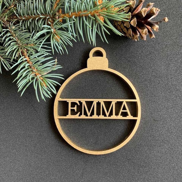 Personalized Christmas Name Ornament with  Laser Cut Snowflakes  Custom Wood Bauble Xmas 2020 Handmade Wooden Hanging Tree Decor