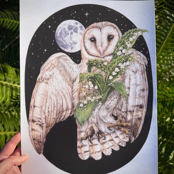 The Little Things- Barn Owl Moon Art Print, Giclée Archival Paper (9x12 inches)