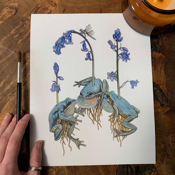 Forest Chorus Art Print: Whimsical Forest and Frogs Scene, Signed Giclée