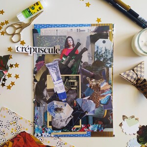 Kit per Collage Artistico e Creativo - Tema Verde Blu - Illustrazioni e Ritagli vintage e moderni - Materiale Scrapbooking e Art Journaling