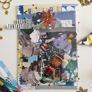 Kit de Collage Artistique et Créatif - Ambiance Rêve Bleu - Découpages et Illustrations Vintage et Modernes - Scrapbooking & Art Journal DIY