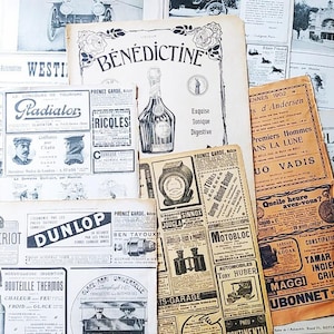 Old French Advertisements&#39; Pages from 1900-Newspapers - For Collage, Journaling, Scrapbooking, Decoration, Framing, Collection & Creativity