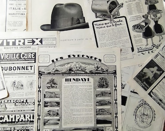 Vintage franska tidningsannonser från 1930-talet - Collage, Utklipp, Scrapbooking, Dekoration, Samling, Inramning