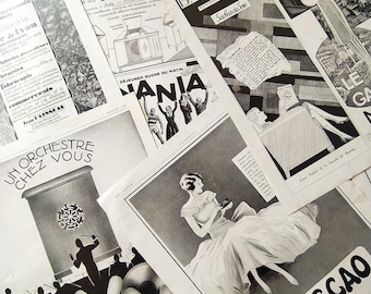 Vintage franska tidningsannonser från 1930-talet - Collage, Utklipp, Scrapbooking, Dekoration, Samling, Inramning