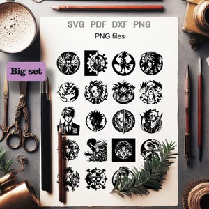 Japanese Anime SVG Set, Manga Character Icons, Cartoon Hero Silhouettes