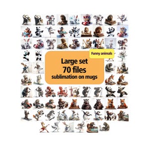 Funny Animal Mug PNG Bundle – 70 Hilarious & Cute Pet Sublimation Designs for Coffee Cups – Digital Download for Mugs