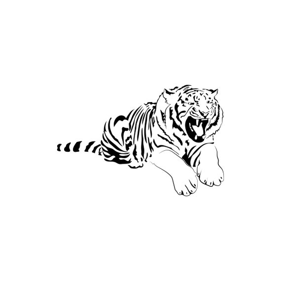 Tiger Line Art Drawing Black And White Tattoo Art | Tapestry