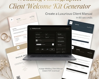Wedding Session Kit Generator – Wedding Photographer Client Guide PDF Generator – Wedding Photography Welcome Kit – Instant Wedding PDF Tool