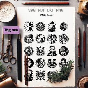 Anime Icon Collection SVG, Manga Character Designs, Japanese Cartoon Vectors