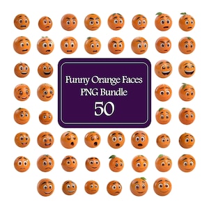 Funny Orange Faces PNG Bundle – 50 Hilarious Citrus Character Sublimation Files for T-Shirts, Mugs & More – Digital Download