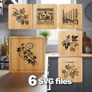Vintage Hop Bine SVG Bundle - 6 Heritage Brewery Illustrations for Laser Engraving - Retro Botanical Vector Files - Classic Beer Art