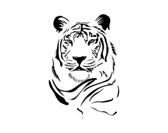 Tiger Line Art Drawing Black And White Tattoo Art | Tapestry