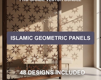Islamic Geometric Screen Panels Bundle - 48 Laser Cut Files Seljuk, Kufic, Mashrabiya, Arabesque DXF SVG PDF Decorative Grille for Furniture