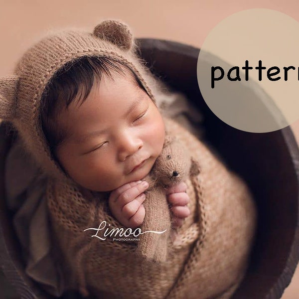 Newborn bear bonnet knitting pattern PDF - newborn photography prop