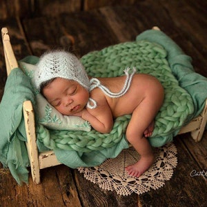 Angora &#39;light mint&#39; newborn baby bonnet - newborn girl, newborn photo prop, handmade, knitted