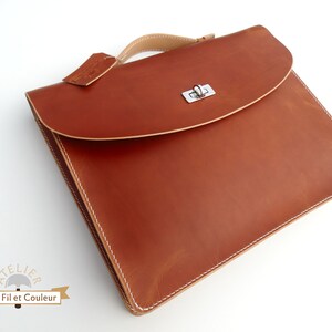Cartable / serviette en cuir, tannage végétal, cousu main
