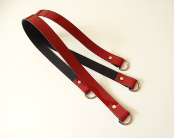 Handles of bags / handles leather (pair) raspberry red varnished