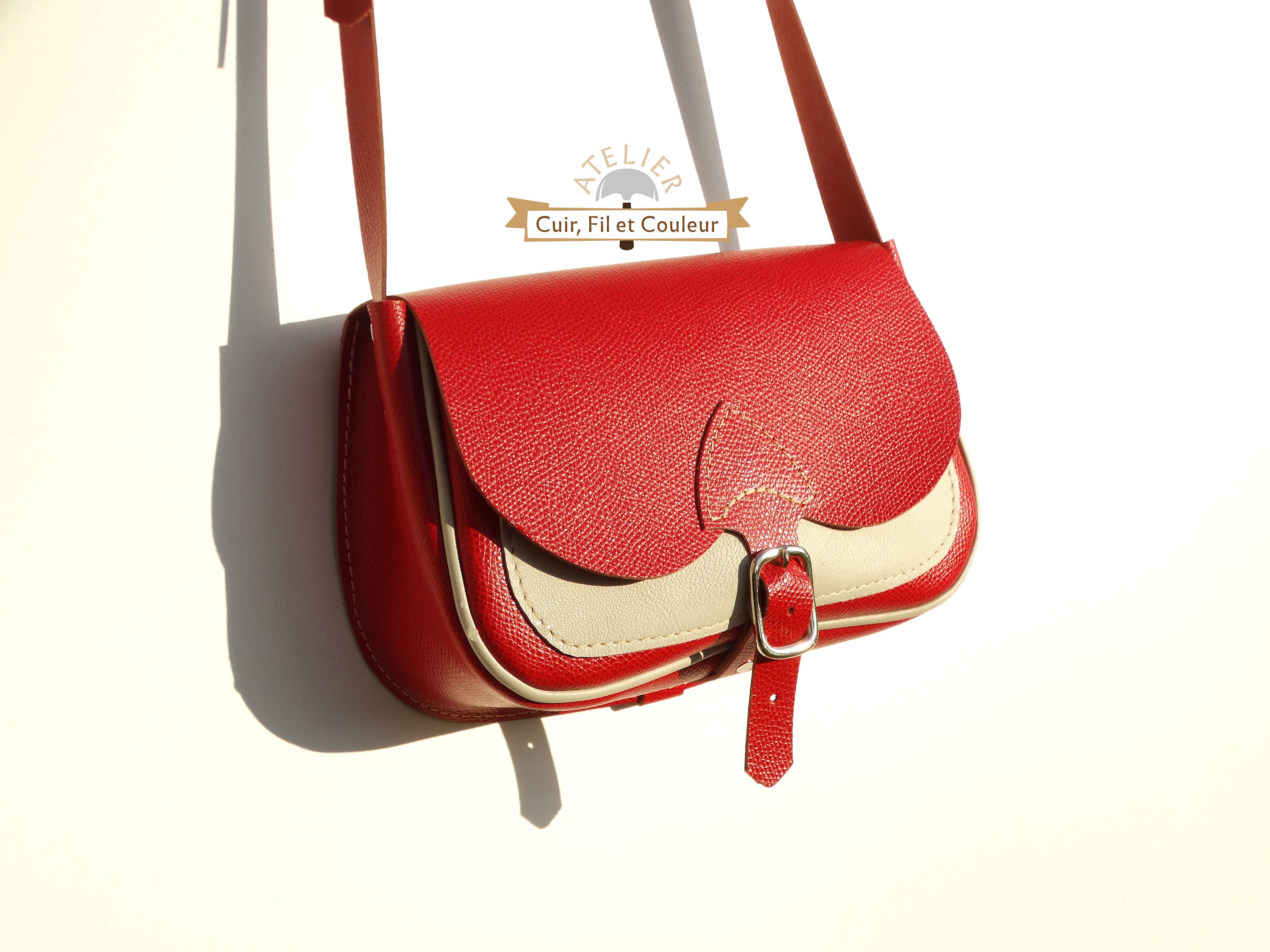 Small Red and White Leather Bag -  Israel