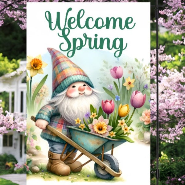 Ready To Press Sublimation Sheet For Garden Flags - Welcome Spring Gnome