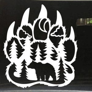 Bear Silhouette In Paw Print - Vinyl Decal