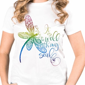 DIY Iron-On Vinyl:  Dragonfly Mandala It Is Well With My Soul