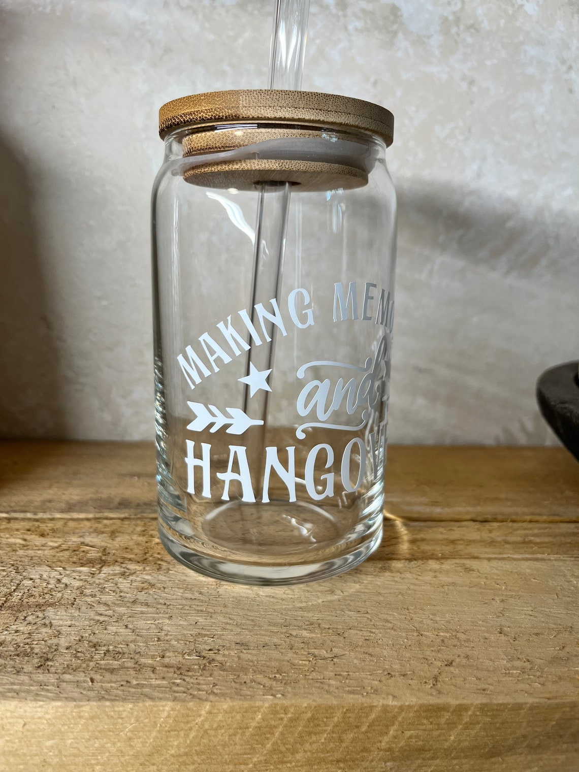 16 Oz Libbey Glass Beer Can With Bamboo Lid & Straw Making Etsy