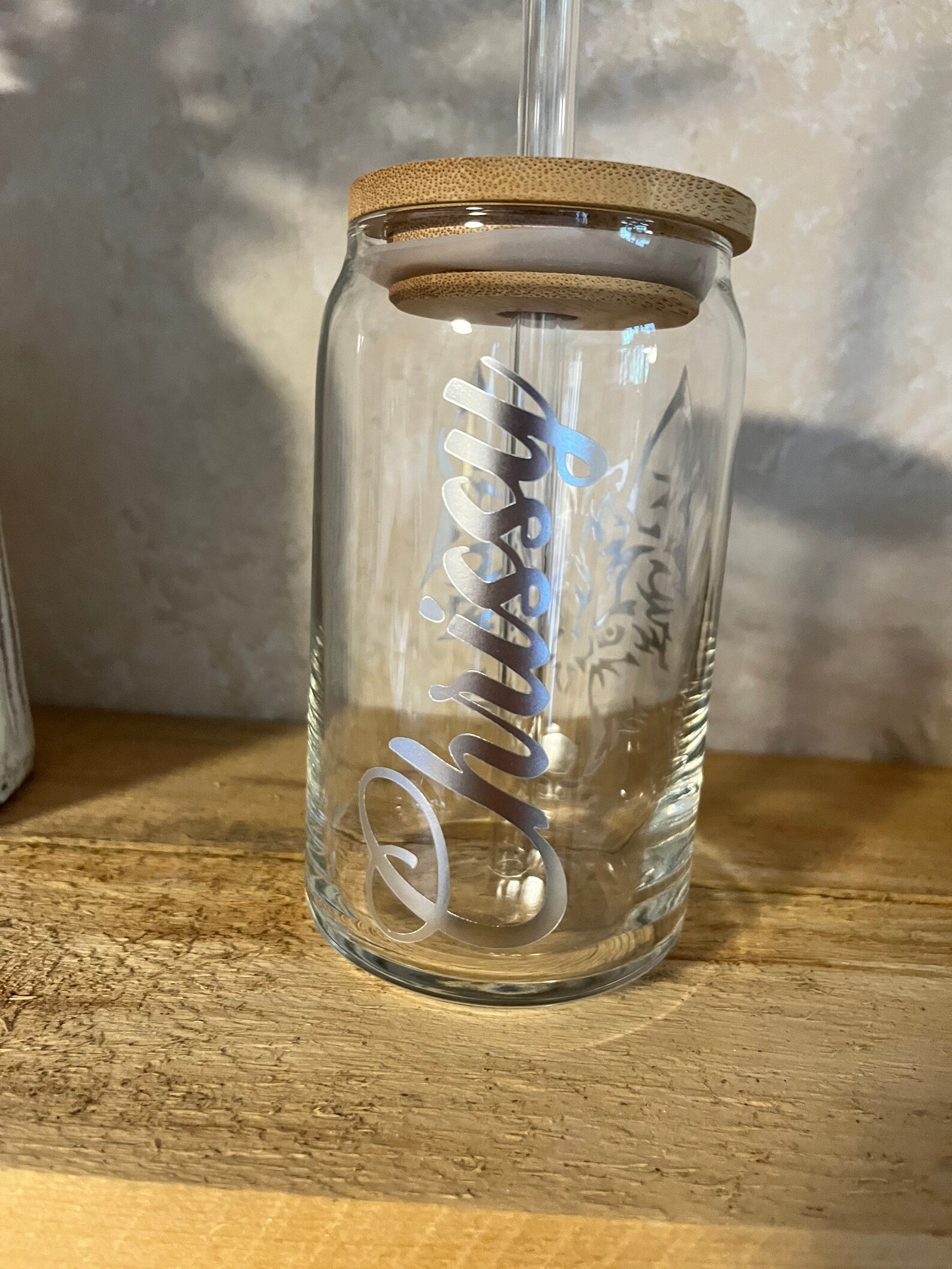 16 Oz Libbey Glass Beer Can With Bamboo Lid & Straw Etsy