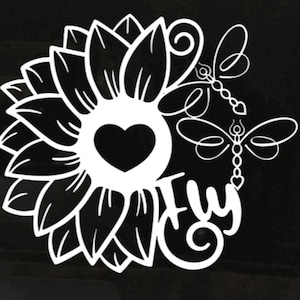 Vinyl Decal -Dragonfly Sunflower - Fly