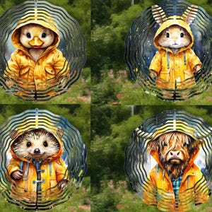 Archivo digital PNG para Windspinner: Animales lindos con impermeables (1 paquete de 4)