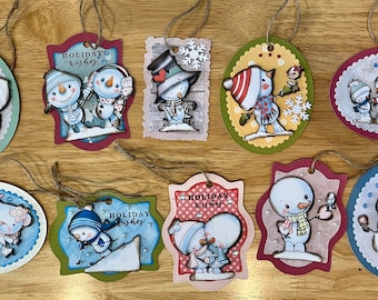 Set of 10 Handmade Christmas Gift Tags - Dimensional - Snowmen