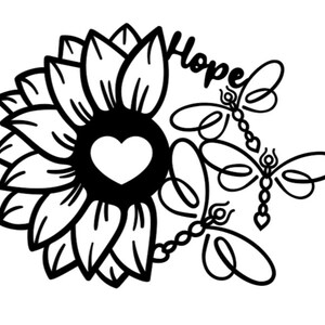 Vinyl Decal -Dragonfly Sunflower - Hope