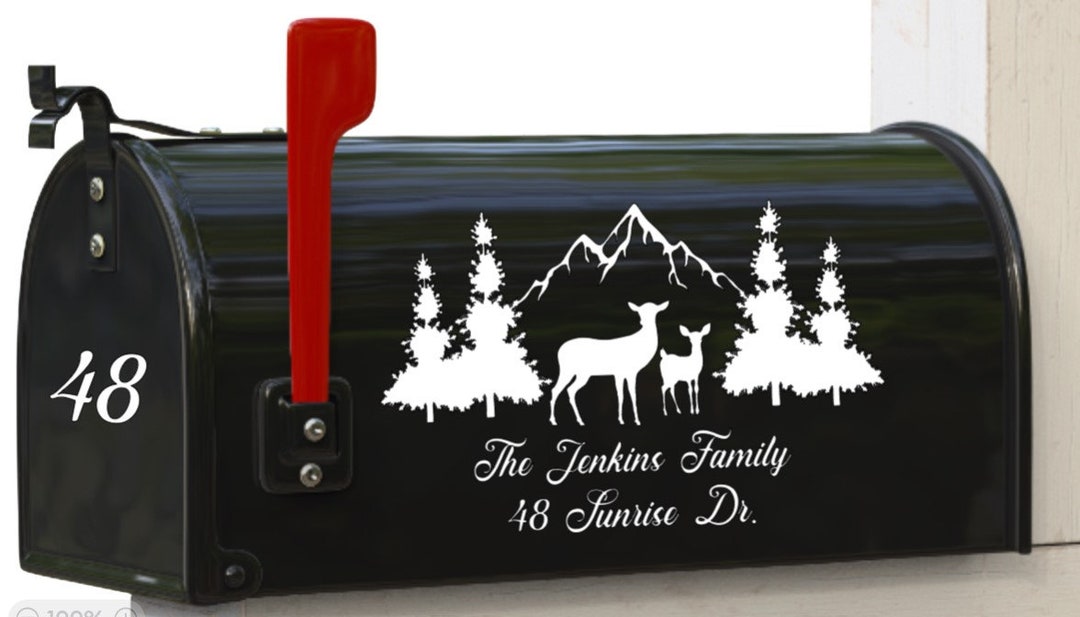 Rustic Deer Mail Box Mailbox Address Vinyl Decal - Deer With Mountain - Etsy